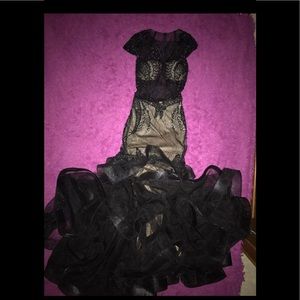 Black mesh sequined prom dress
